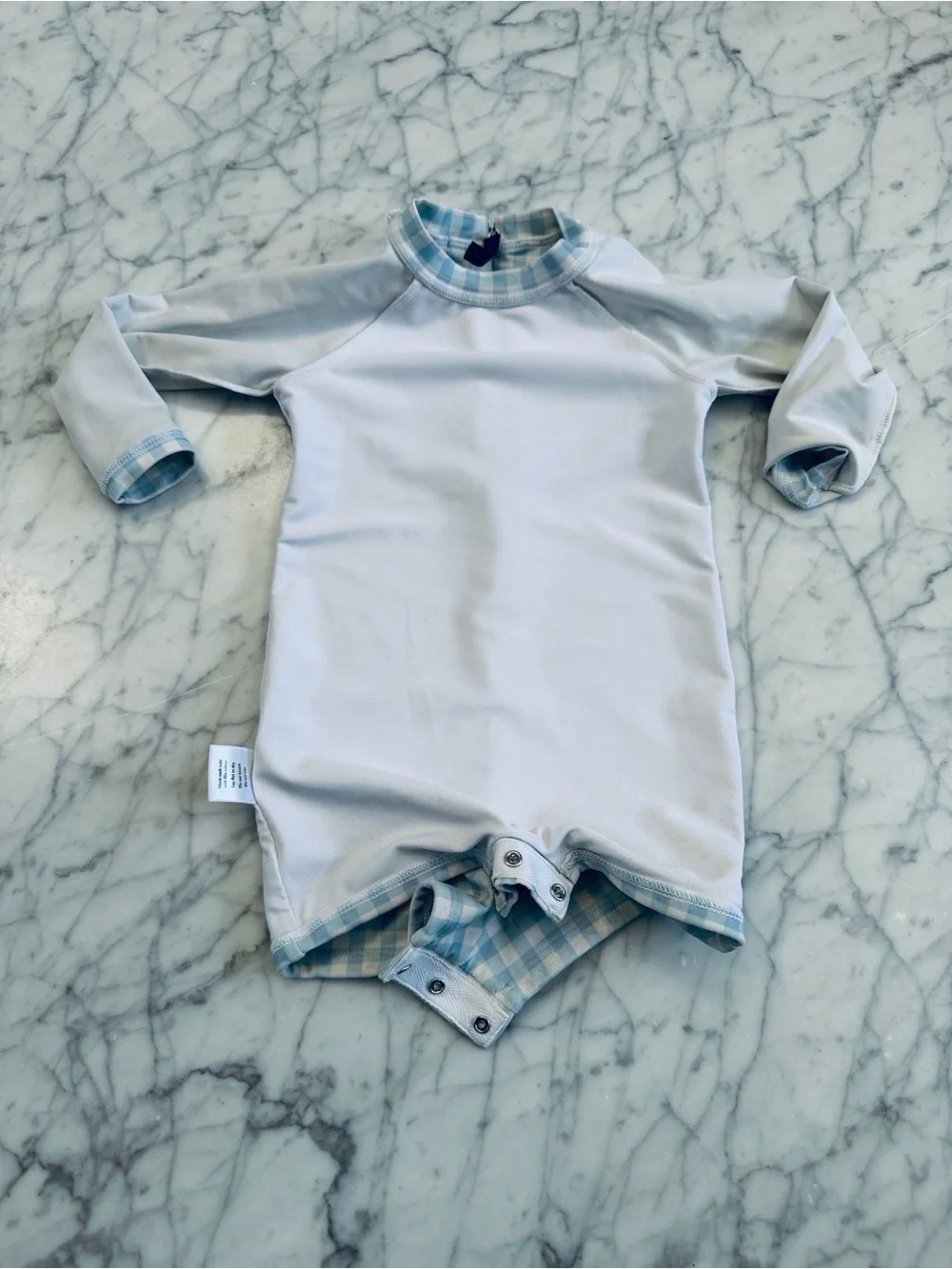 Minnow Unisex Blue Gingham Rashguard One Piece Sz 1 6-18 Mo